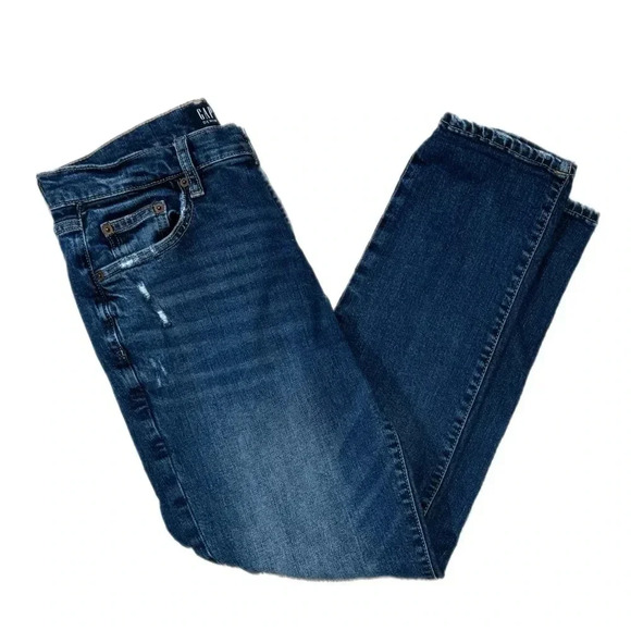 GAP Women’s Dark Denim Girlfriend Jeans Distressed Straight Leg Size 4/27 - Picture 16 of 16